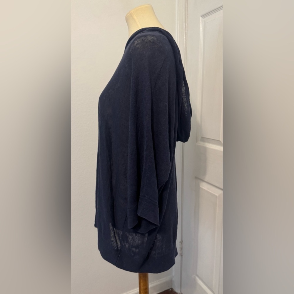 Eileen Fisher Organic Linen Long Sleeve Hooded Top Coastal Nautical Breathable L - Picture 2 of 10